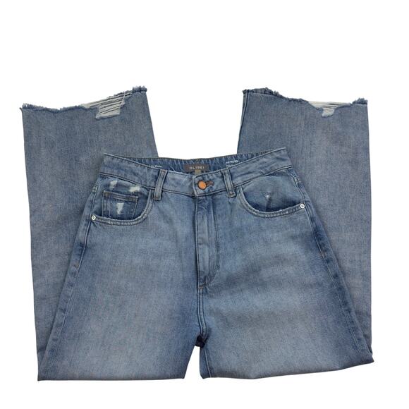 DL1961 Hepburn High Rise Wide Leg Light Wash Distressed Raw Hem Jeans Women's 26 - Picture 2 of 7